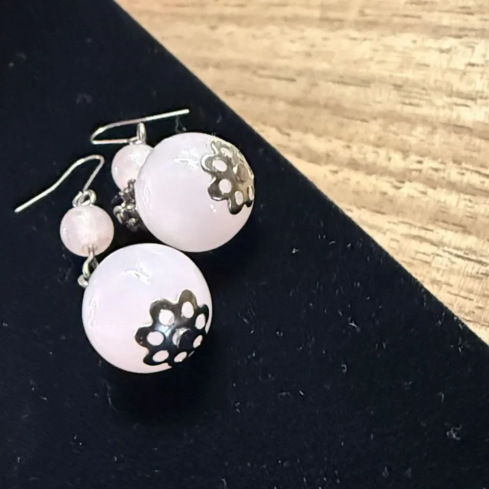 Sophia and Kate Elegant Silver and Pink Dangle Earrings - NEW